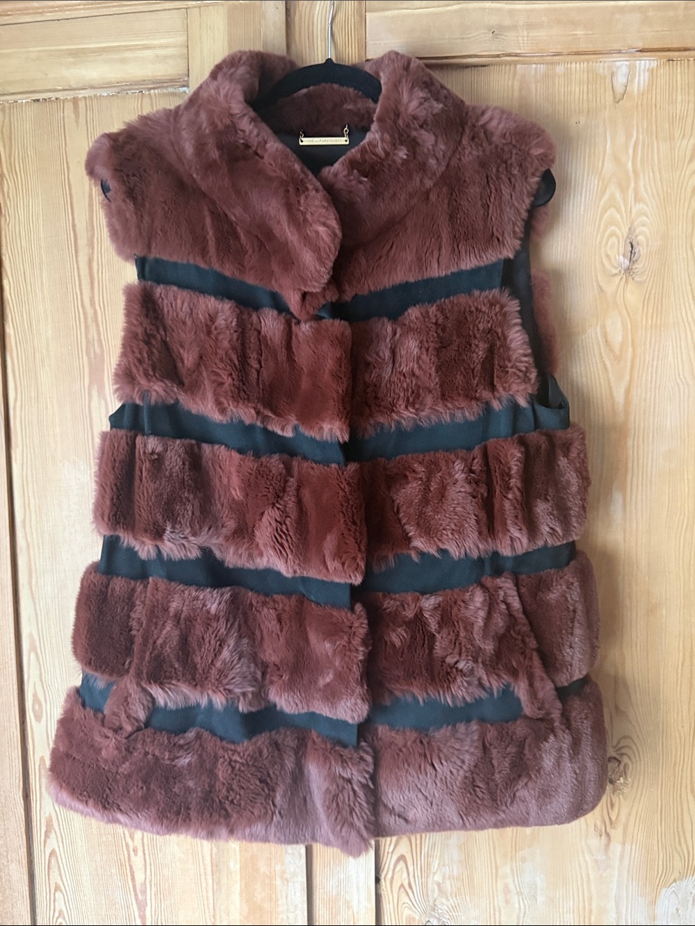 Rabbit Fur Sleeveless Vest in Deep Reddish Brown